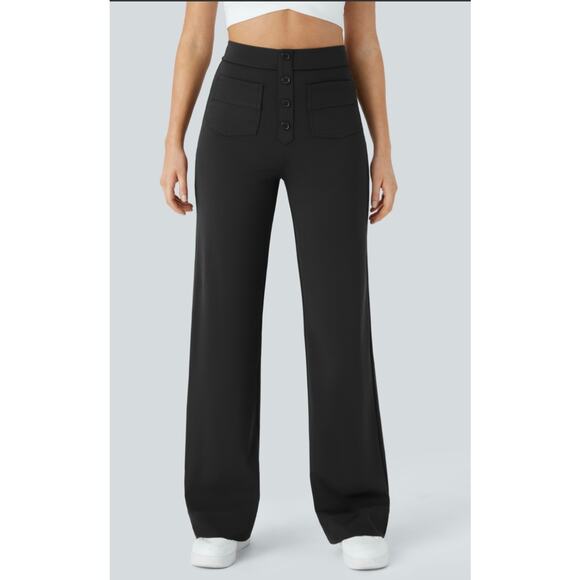 Halara high waisted black button straight leg casual work pants NWT XS - Picture 3 of 4